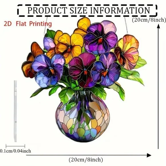 Suncatcher Flowers Pansy Floral Vase Hanging Window Decor Colorful Garden Spring - Picture 3 of 3